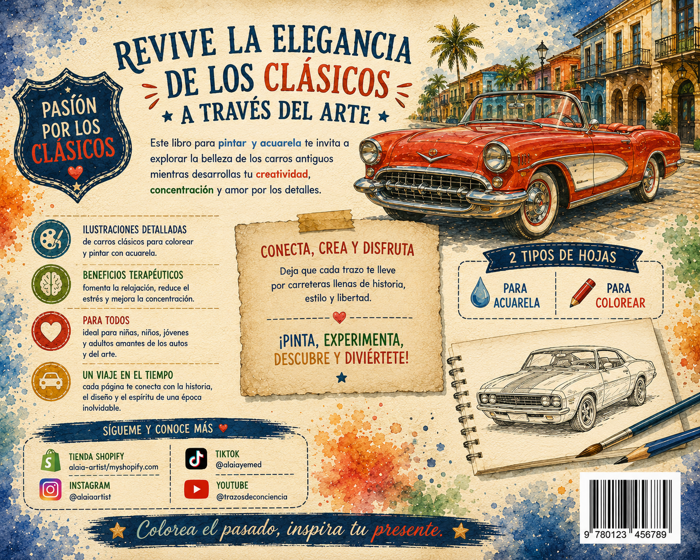 Carros Antiguos: Libro para Pintar y Acuarela – Pasión por los Clásicos